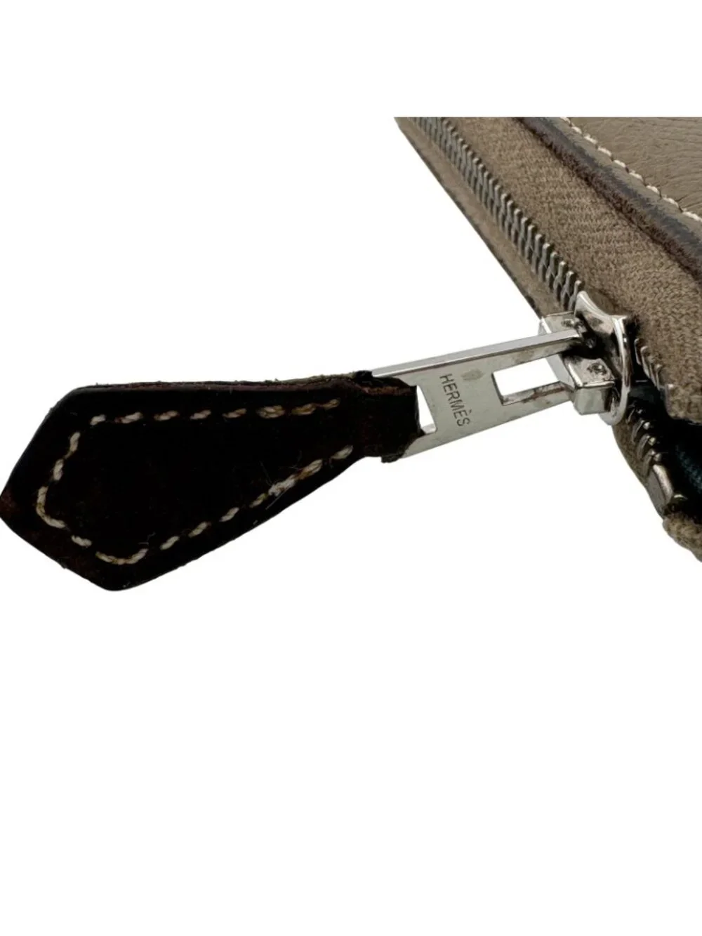 Hermes Azap Compact Silk'in Veau Epsom Etoupe Brown Coin Purse Wallet Silver